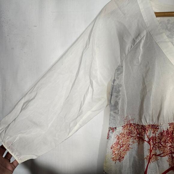 Anthropologie Mermaid Cotton Silk Knee Landscape Sunset Beach Medium Dress - Picture 5 of 11